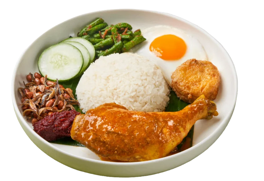 Nasi Lemak With Curry Chicken [Sambal Long Beans+Bergedil]